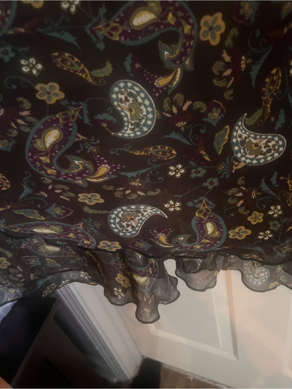 Women's Brown Paisley Chiffon Ruffle Hem Skirted - Picture 3 of 7